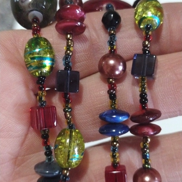 ESMOR MULTICOLORED ART GLASS AND MIXED BEADED SILVER-TONE 37-41" NECKLACE - Picture 3 of 11